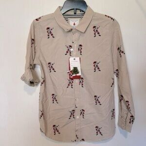 Boys button down Christmas dancing Santa shirt. Size 9-10. NWT